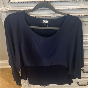 DKNY Blue Asymmetrical 3/4 Sleeve Blouse